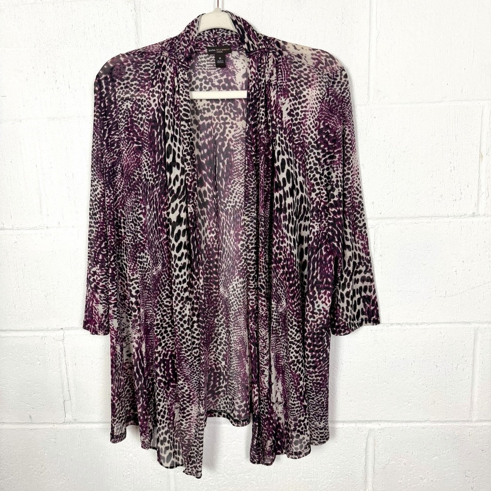 Dana Buchman Open Front Top Pink Animal Print Sheer Maximalist Layers SZ 1X